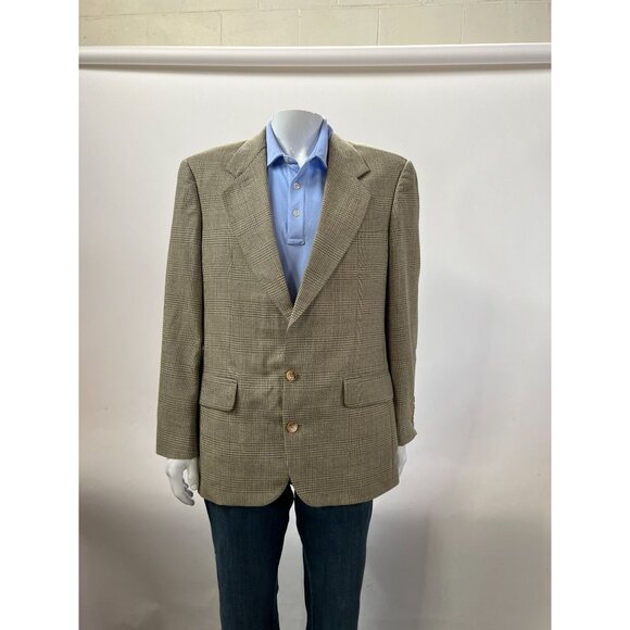Oscar De La Renta Mens Vintage Beige Houndstooth Blazer 40R Two-Button Wool Blen - Picture 16 of 16